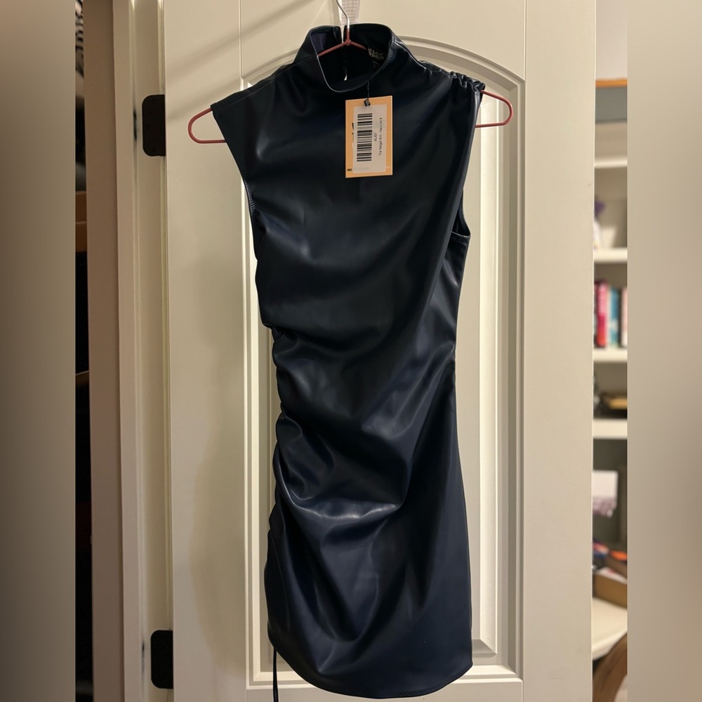 Mars The Label navy leather mini dress with zipper - Picture 1 of 5